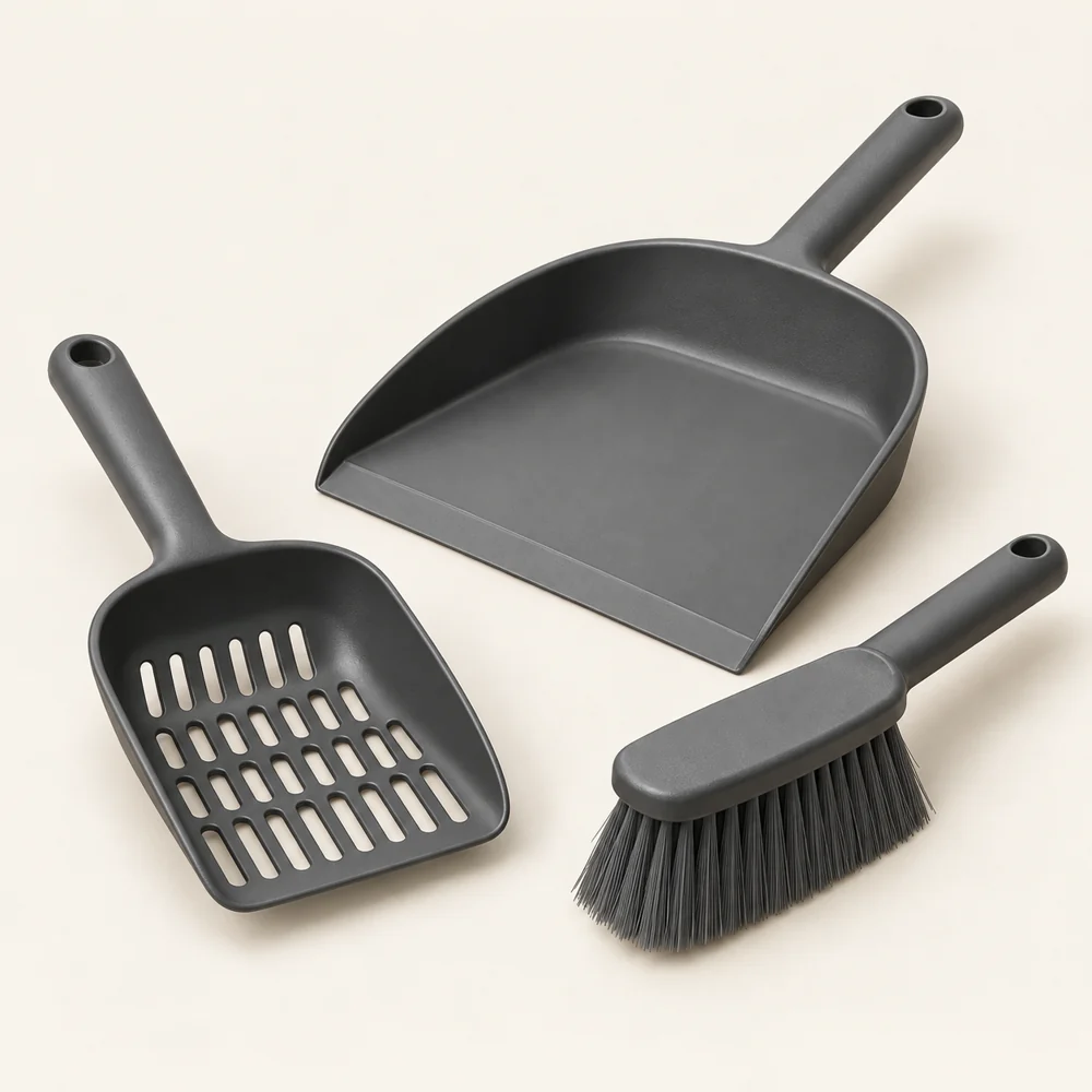Litter Detail Set in Graphite — One small scoop, one brush and one dustpan