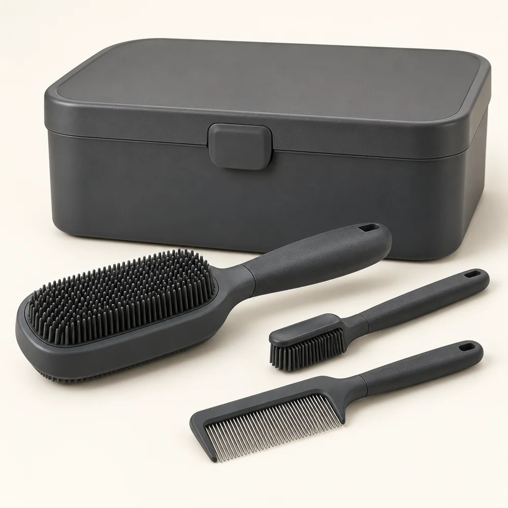 Fabric Cleanup Kit in Graphite — One large manual brush, one detail brush, one cleaning comb and one storage box